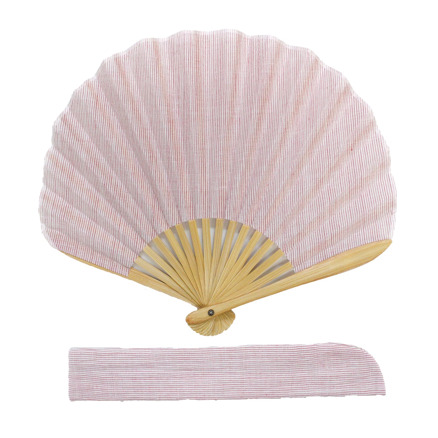縮扇子 シェル型 縞ピンク